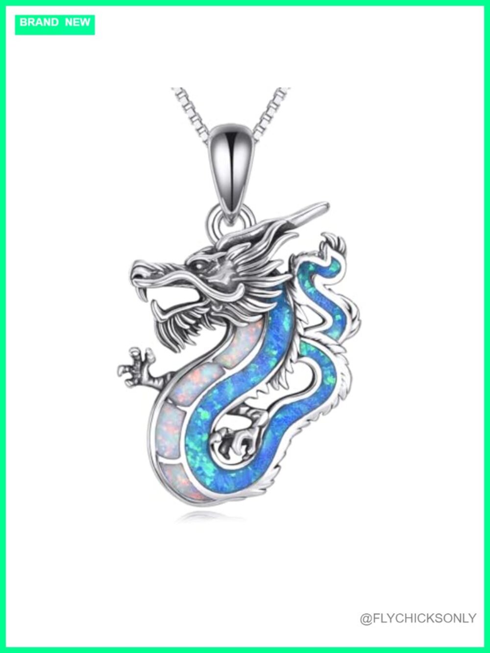 S925 Sterling Silver Opal Dragon Pendant Necklace 18k Gold Plated 18+2 Inch